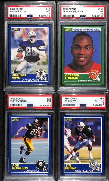 Lot of (13) Graded Football HOF Rookies- 1989 Score Barry Sanders (PSA 6), 1989 Troy Aikman (PSA 8), 1989 Deion Sanders (PSA 6), +