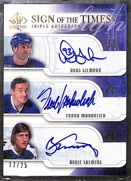 Lot of (5) Hockey Multi Signed Autograph Cards Inc. 2008-09 SP Authentic Mike Modano, Brenden Morrow, and Mike Ribeiro Sign Of The Times Triple Autograph (#/25), 2008-09 The Cup Jari Kurri and Dale...