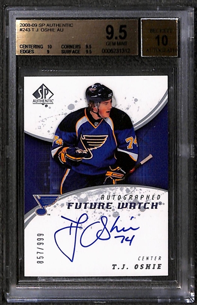 Lot of (3) BGS Graded 9.5 2008-09 SP Authentic Future Watch Rookie Autographs e/ (#/999) inc. Claude Giroux, (2) TJ Oshie