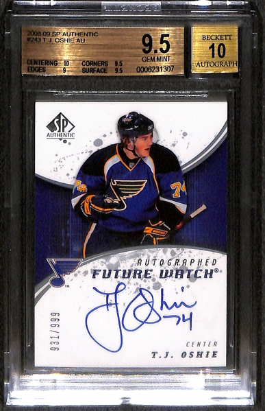 Lot of (3) BGS Graded 9.5 2008-09 SP Authentic Future Watch Rookie Autographs e/ (#/999) inc. Claude Giroux, (2) TJ Oshie