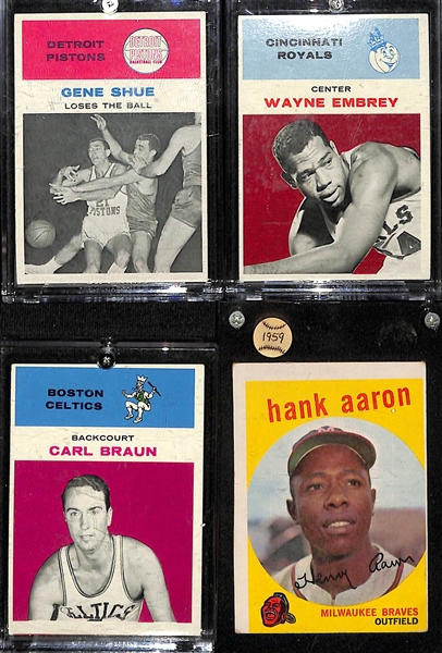 1959 Topps Hank Aaron & (6) 1961 Fleer Basketball Cards w. KC Jones