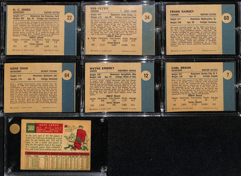 1959 Topps Hank Aaron & (6) 1961 Fleer Basketball Cards w. KC Jones