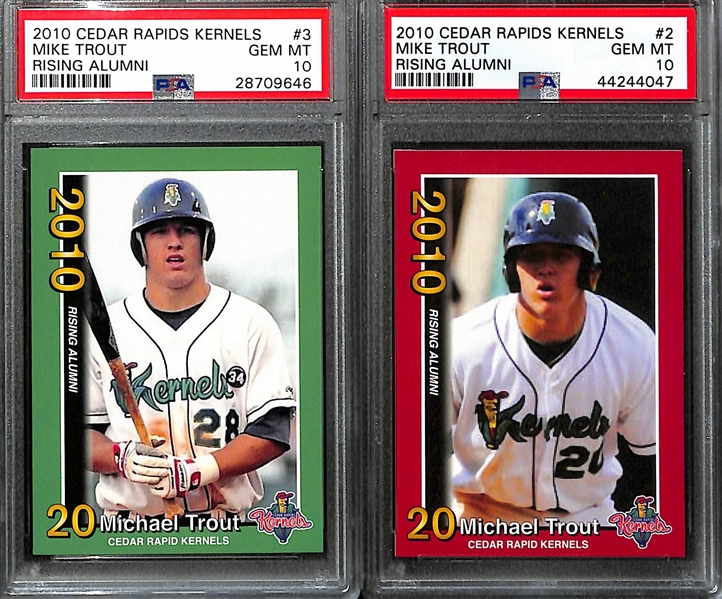 Lot of (4) Gem Mint 2010 Mike Trout Rookie/Pre-Rookie Cards inc. (3) Ceder Rapid Kernels PSA 10 Cards & Tristar Obak NSCC VIP Mini (BGS 9.5)