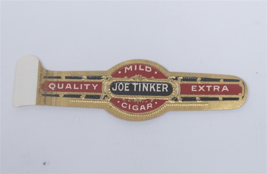  Early 1900s Joe Tinker Cigar Box Metal & Glass Lid w. Joe Tinker Cigar Wrapper Label