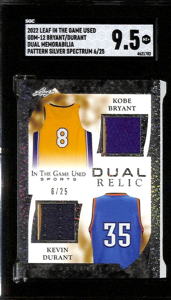 Lot of (3) Leaf Mixed Sports Cards w. 2022 Leaf Exotic Naomi Osaka #d 1/1, 2022 Leaf Exotic Malik Willis #d 1/1 and 2022 In The Game Dual Relic Kobe Bryant & Kevin Durant #d /25 and Graded SGC 9.5