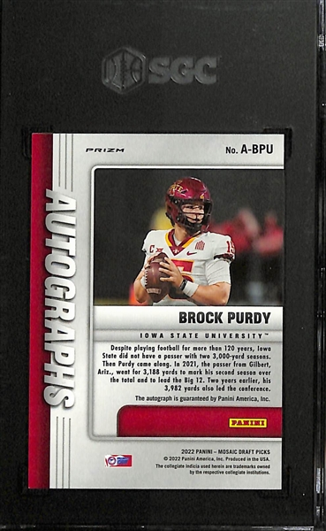 2022 Mosaic Draft Picks Brock Purdy Autograph Graded SGC 10/10 Auto