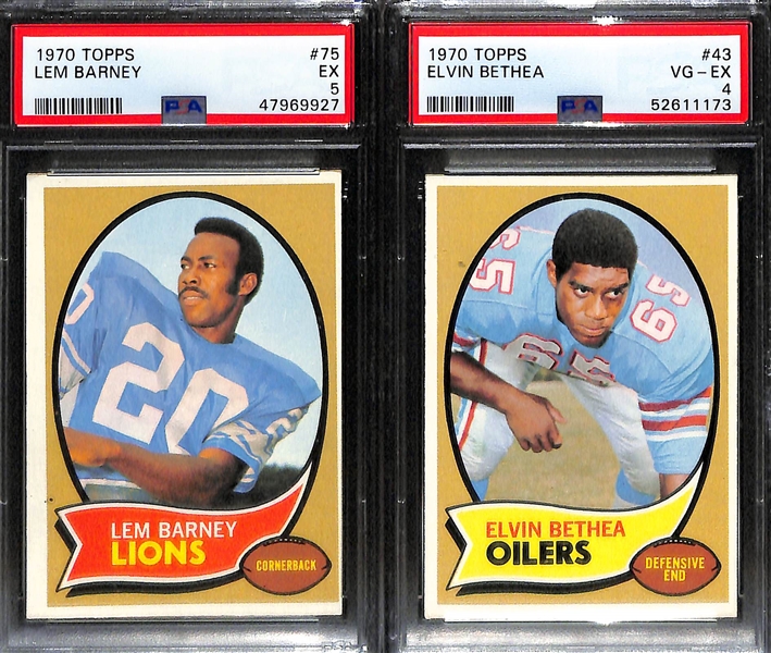 (5) Graded 1970 Topps Football HOF Rookie Cards - OJ Simpson (PSA 5),  Alan Page (PSA 6), Claude Humphrey (PSA 9 OC), Lem Barney (PSA 5), and Elvin Bethea (PSA 4)