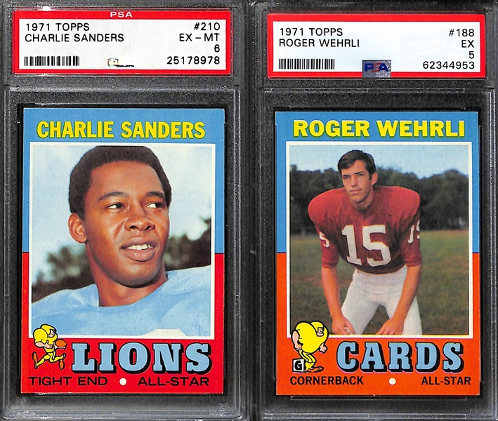 (5) Graded 1971 Topps Football HOF Rookies- Joe Greene (PSA 4), Charlie Sanders (PSA 6), Roger Wehrli (PSA 5), Willie Lanier (PSA 6), and Ken Houston (PSA 6)