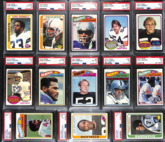 (13) PSA Graded 1970s Football HOF Rookies- Tony Dorsett (PSA 6), Joe Klecko (PSA 7), Steve Largent (PSA 5), Randy White (PSA 6.5), Jack Lambert (PSA 5), +