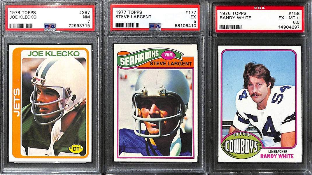 (13) PSA Graded 1970s Football HOF Rookies- Tony Dorsett (PSA 6), Joe Klecko (PSA 7), Steve Largent (PSA 5), Randy White (PSA 6.5), Jack Lambert (PSA 5), +