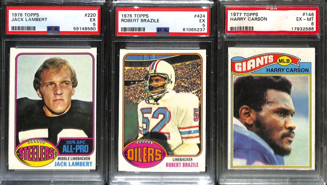 (13) PSA Graded 1970s Football HOF Rookies- Tony Dorsett (PSA 6), Joe Klecko (PSA 7), Steve Largent (PSA 5), Randy White (PSA 6.5), Jack Lambert (PSA 5), +