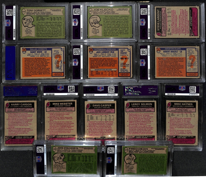 (13) PSA Graded 1970s Football HOF Rookies- Tony Dorsett (PSA 6), Joe Klecko (PSA 7), Steve Largent (PSA 5), Randy White (PSA 6.5), Jack Lambert (PSA 5), +