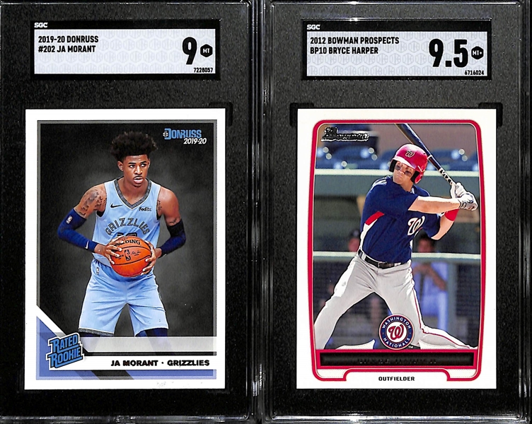 (10) Mostly SGC Graded Multisport Superstar Rookies and Inserts inc. Ja Morant, Bryce Harper, Juan Soto, Lamelo Ball, and Christian Pulisic