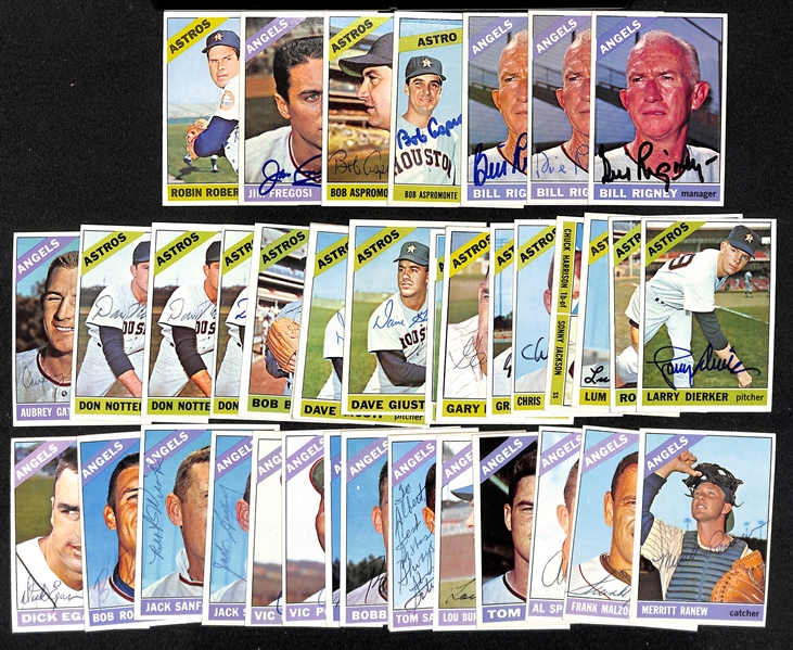 (39) 1966 Topps Signed Astros & Angels Baseball Cards w. Robin Roberts, Jim Fregosi, (2) Bob Aspromonte, and (3) Bill Rigney, + (Inc. JSA Auction Letter)