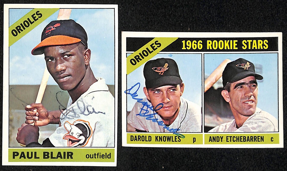 (44) 1966 Topps Signed Orioles & Senators Cards w. Darold Knowles, (3) Hank Bauer, Paul Blair, and (2) Milt Pappas, + (Inc. JSA Auction Letter) 