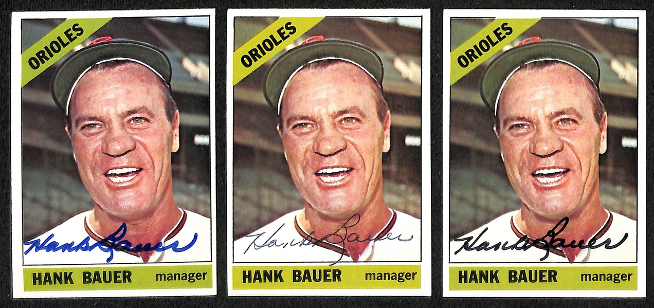 (44) 1966 Topps Signed Orioles & Senators Cards w. Darold Knowles, (3) Hank Bauer, Paul Blair, and (2) Milt Pappas, + (Inc. JSA Auction Letter) 