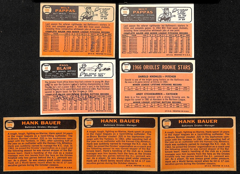 (44) 1966 Topps Signed Orioles & Senators Cards w. Darold Knowles, (3) Hank Bauer, Paul Blair, and (2) Milt Pappas, + (Inc. JSA Auction Letter) 