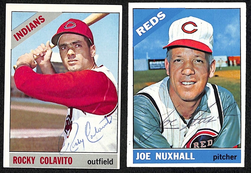 (51) 1966 Topps Signed Indians & Reds Cards w. Birdie Tebbetts, Rocky Colavito, (3) Don Heffner, and Joe Nuxhall, + (Inc. JSA Auction Letter)