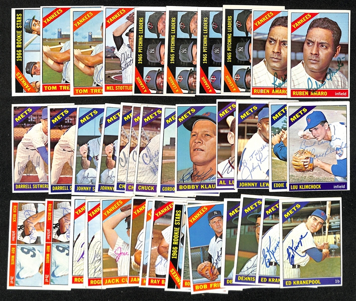 (43) 1966 Topps Signed Mets & Yankees Cards w. Rookie Roy White, (2) Tom Tresh, (5) Mel Stottlemyre, and (2) Ruben Amaro, + (Inc. JSA Auction Letter)