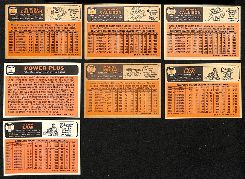 (36) 1966 Topps Signed Phillies & Pirates Cards w. (4) Johnny Callison, Manny Mota, and (2) Vern Law, + (Inc. JSA Auction Letter)