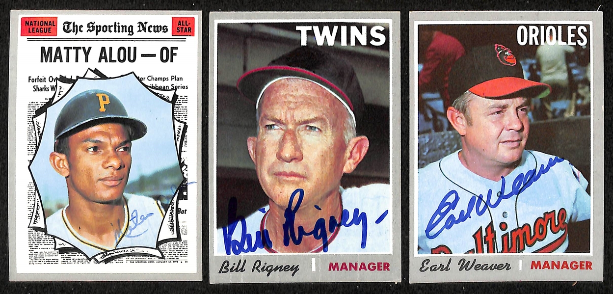 Lot of (150) 1970 Signed Topps Baseball Cards w. Earl Weaver, Bill Rigney, Matty Alou, Eddie Kasko, Alvin Dark, and Don Gutteridge, + (Inc. JSA Auction Letter)