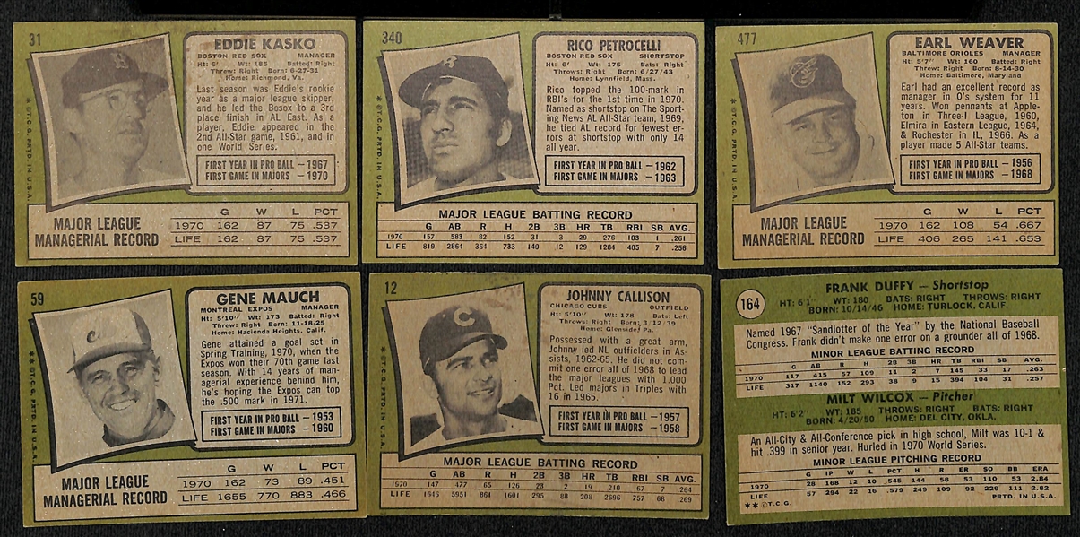 Lot of (119) 1971 Signed Topps Baseball Cards w. Kasko, Petrocelli, Weaver, Mauch, and Callison + (Inc. JSA Auction Letter)