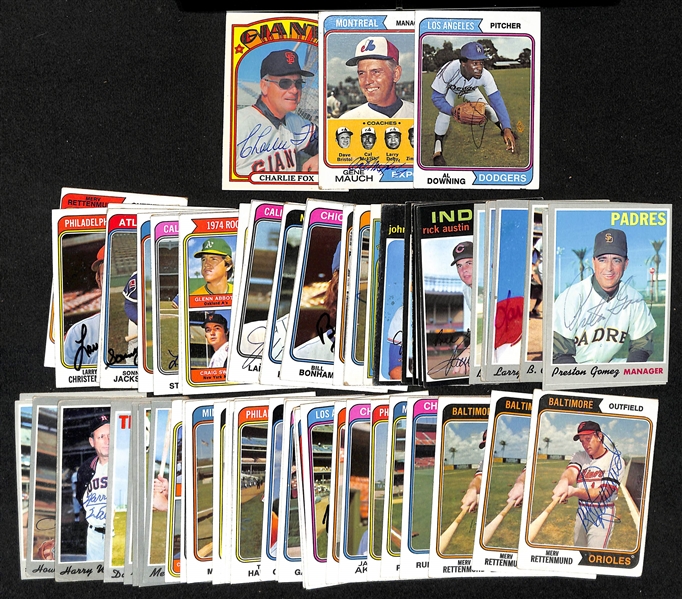 Lot of (71) Signed Topps 1970-1974 Baseball Cards w. Fox, Mauch, and Downing, + (Inc. JSA Auction Letter)