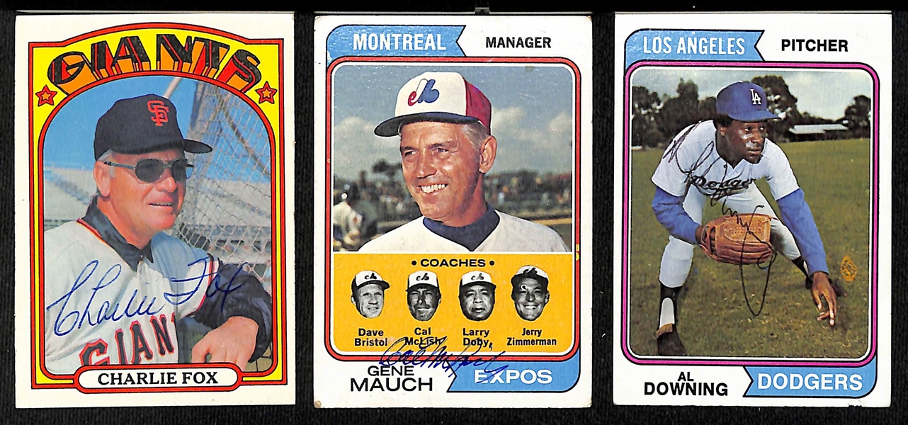 Lot of (71) Signed Topps 1970-1974 Baseball Cards w. Fox, Mauch, and Downing, + (Inc. JSA Auction Letter)