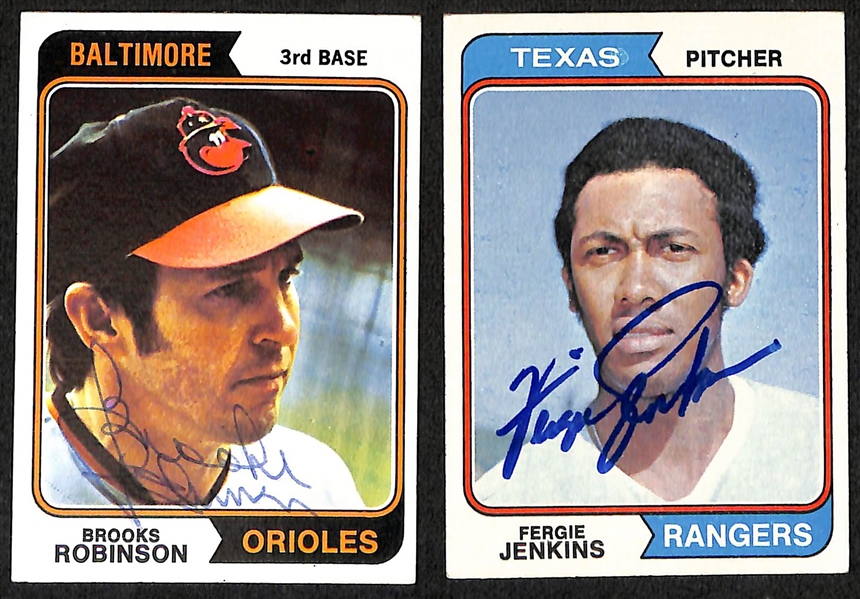 Over (160) Signed 1974 Baseball Cards w. (2) Marichal, Robinson, Jenkins, Perry, Aparicio, Oliva, and Cey, + (Inc. JSA Auction Letter) 