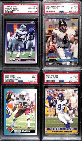 (11) PSA Graded Football HOF Rookies- Emmitt Smith (PSA 8), Brett Favre (PSA 6), Aeneas Williams (PSA 9), John Randle (PSA 8), Shannon Sharpe (PSA 6), +