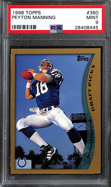 Lot of (3) PSA Graded Peyton Manning 1998 Rookie Cards- Topps Chrome (PSA 8), Topps (PSA 9), Bowman's Best (PSA 8)