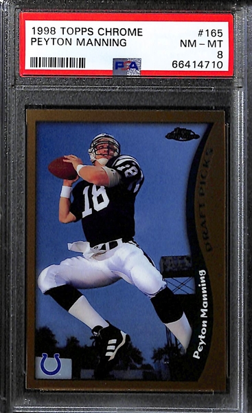 Lot of (3) PSA Graded Peyton Manning 1998 Rookie Cards- Topps Chrome (PSA 8), Topps (PSA 9), Bowman's Best (PSA 8)