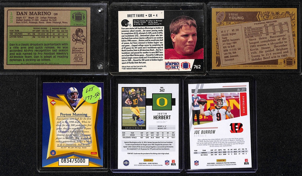 Lot of (65+) Football Rookies Including Dan Marino, Brett Favre, Steve Young, Peyton Manning, Justin Herbert, Joe Burrow and More