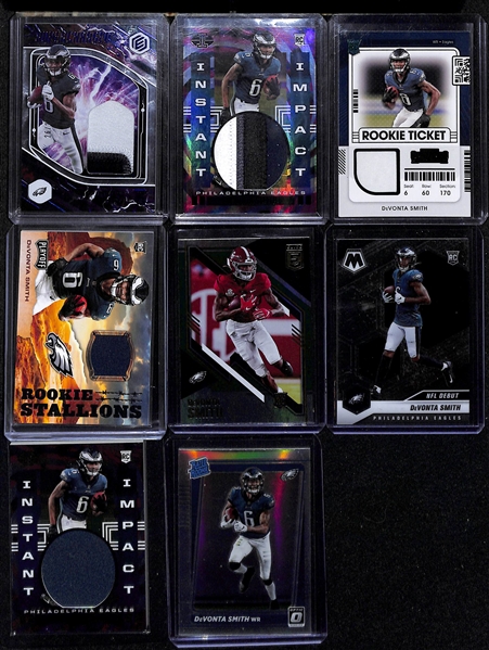 Lot of (24) Devonta Smith Rookie cards w. 2021 Legacy Autograph #d /35, 2021 Illusions Rookie Signs Autograph #d /25 and More