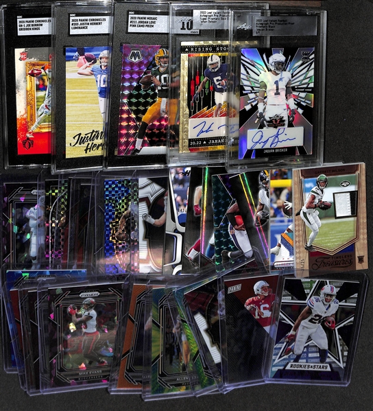 Lot of (30) Rookies and Stars Inserts and Numbered Cards w. 2020 Chronicles Joe Burrow Graded SGC 10, 2020 Chronicles Justin Herbert SGC 10, 2020 Mosaic Pink Camo Prizm Jordan Love SGC 10, and Much...