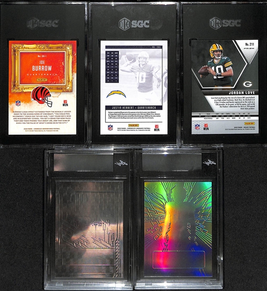 Lot of (30) Rookies and Stars Inserts and Numbered Cards w. 2020 Chronicles Joe Burrow Graded SGC 10, 2020 Chronicles Justin Herbert SGC 10, 2020 Mosaic Pink Camo Prizm Jordan Love SGC 10, and Much...