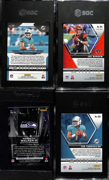 Lot of (13) Football Rookie Lot w. 2020 Prizm Tua Tagovailoa Variation Graded SGC 10, 2020 Joe Burrow NFL Debut Pink Camo SGC 9, Kenneth Walker Autograph #d/99 and More