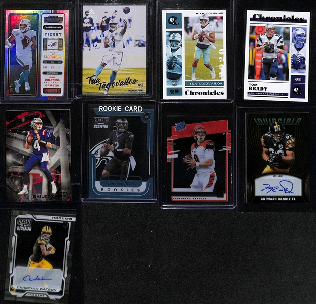 Lot of (13) Football Rookie Lot w. 2020 Prizm Tua Tagovailoa Variation Graded SGC 10, 2020 Joe Burrow NFL Debut Pink Camo SGC 9, Kenneth Walker Autograph #d/99 and More