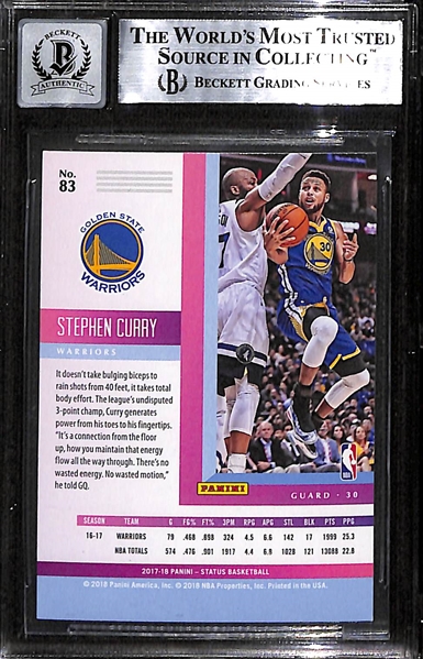 2017-18 Panini Status Basketball Stephen Curry Autographed Card (Beckett Authenticated with 10 Autograph Grade)