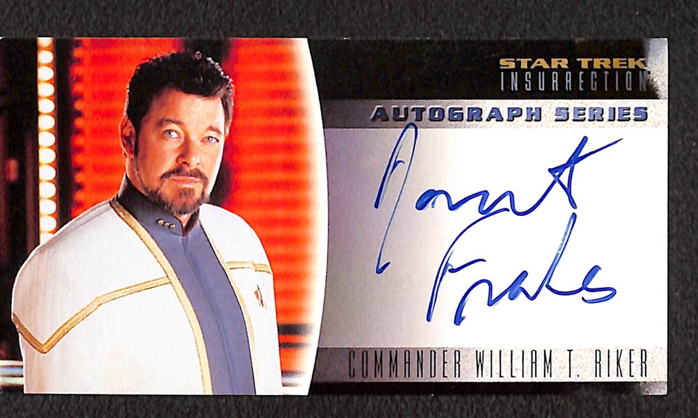 Lot of (2) Skybox Star Trek Insurrections Autograph Series Cards w. Captain Jean-Luc Picard (Patrick Stewart) and William T. Riker (Jonathan Frakes)