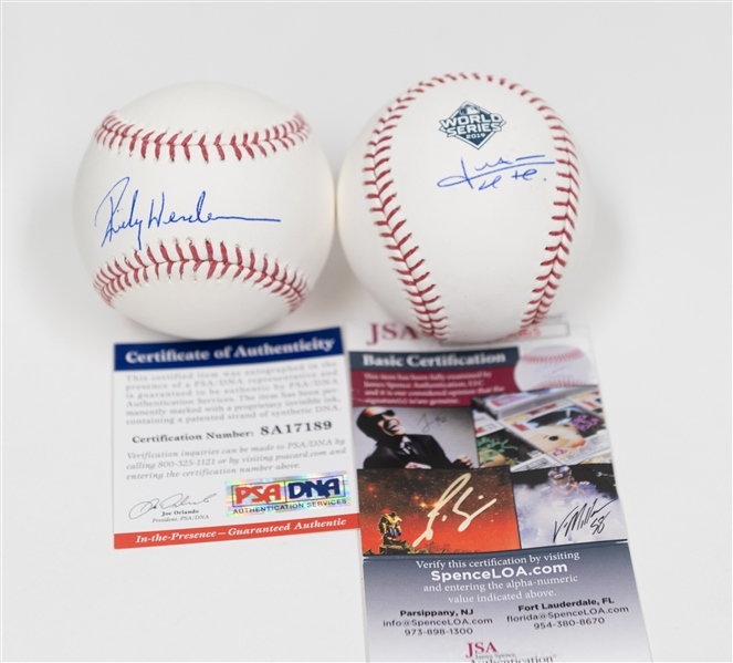 Lot of (2) Autographed Baseballs w. Rickey Henderson and Juan Soto (JSA and PSA Certs)