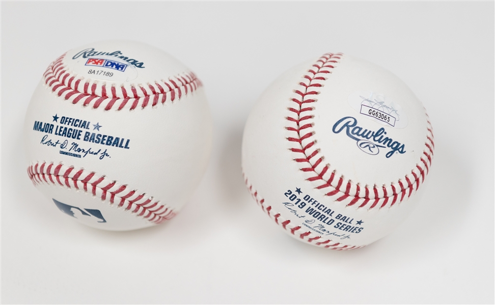 Lot of (2) Autographed Baseballs w. Rickey Henderson and Juan Soto (JSA and PSA Certs)