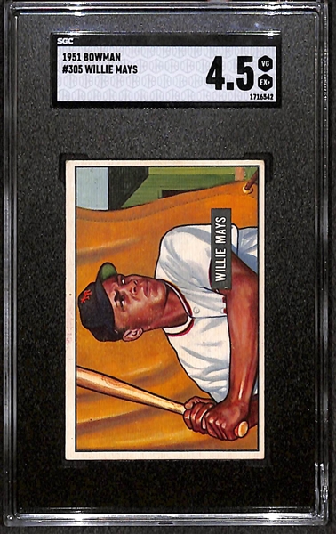 1951 Bowman Willie Mays #305 Rookie Card Graded SGC 4.5 VG-EX+