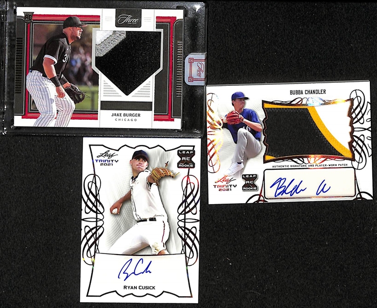 Lot of (13) Baseball Autographs and Patches w. 2021 Leaf Trinity Brett Baty Patch Auto, 2022 Leaf Metal Luis Matos Gold #d 1/1, and More