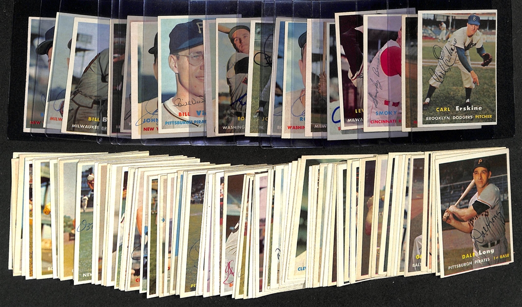 Lot of (151) High-Quality Signed 1957 Topps Cards w. Erskine, Bauer, Burgess, Burdette, Dark, Adcock, and Sievers, + (JSA Auction Letter)