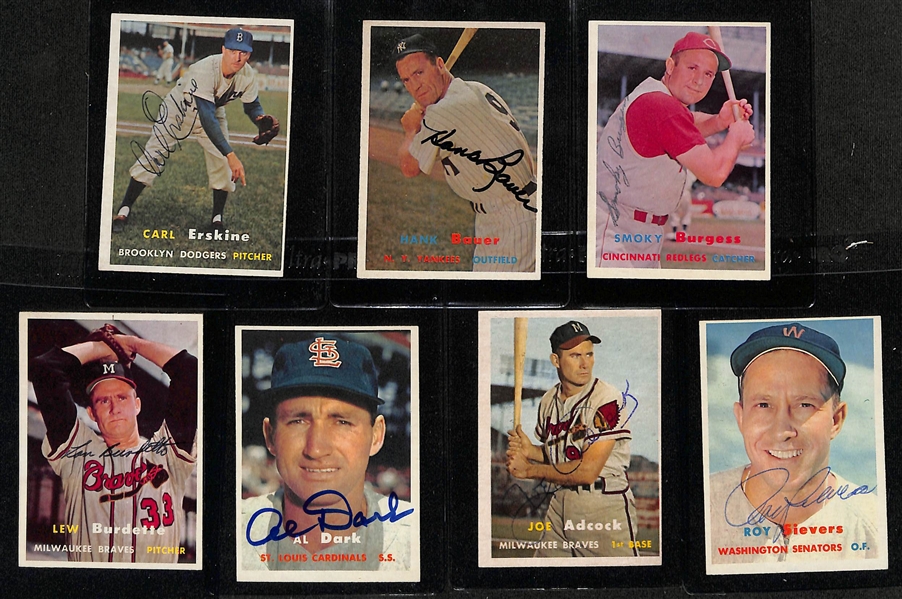 Lot of (151) High-Quality Signed 1957 Topps Cards w. Erskine, Bauer, Burgess, Burdette, Dark, Adcock, and Sievers, + (JSA Auction Letter)