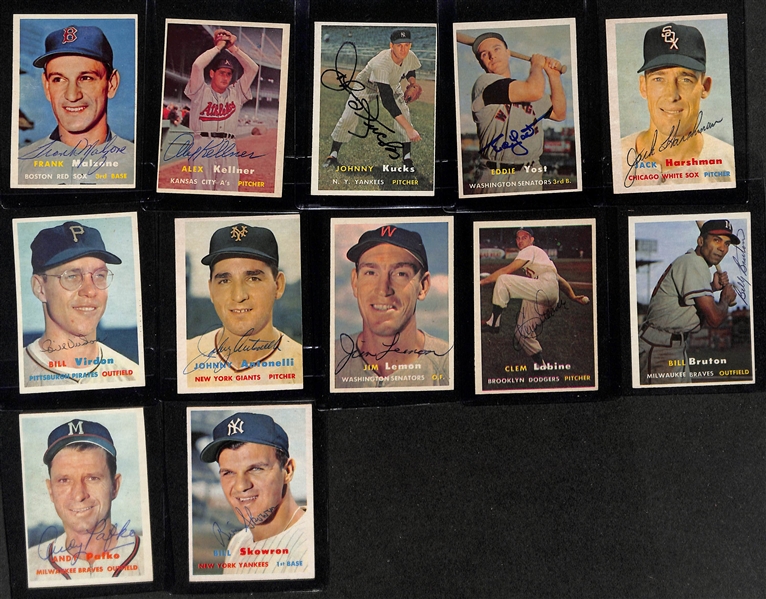 Lot of (151) High-Quality Signed 1957 Topps Cards w. Erskine, Bauer, Burgess, Burdette, Dark, Adcock, and Sievers, + (JSA Auction Letter)