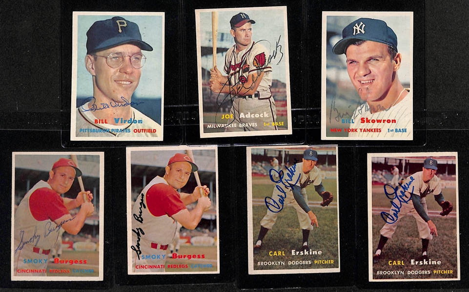 Lot of (169) High-Quality Signed 1957 Topps Cards (With Duplicates) w. (2) Erskine, (2) Burgess, Skowron, Adcock, Virdon,  + (JSA Auction Letter)