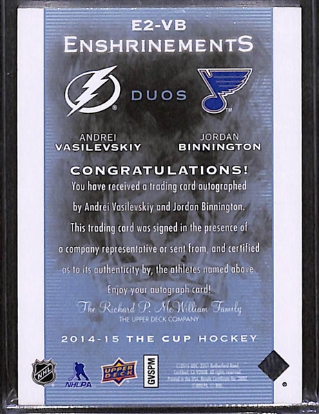 2014-15 Upper Deck The Cup Andrei Vasilevsky Jordan Binnington Dual Autograph Rookie (#/25)