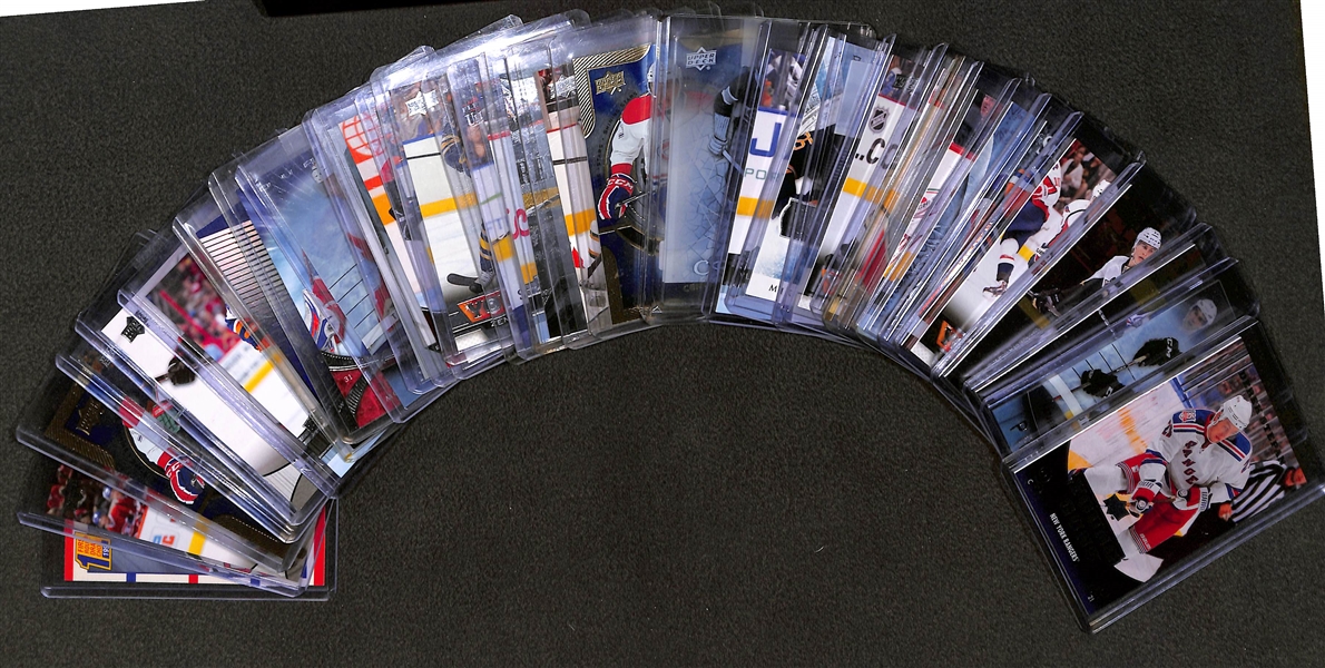 Lot of (82) Hockey Cards w. Many Rookies Inc. 2009-10 Upper Deck Victor Hedman Young Guns Rookie, 2005-06 Black Diamond Ryan Getzlaf Rookie Gems Quad Diamond, 2005-06 McDonalds Sydney Crosby...